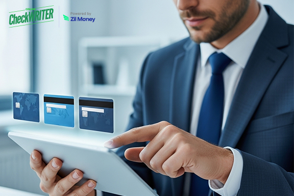 A Man Using A Tablet to Make a Payment Easily. Issue Bulk Virtual Cards for Your Construction Team. Set Vendor-Specific Limits, Track Expenses in Real-Time