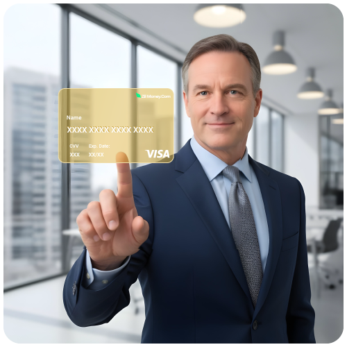 A Man Pointing ti a Virtual Card. Expense Control Virtual Card – Manage Business Expenses Smarter 
