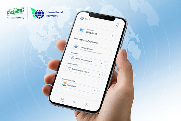 A Hand Holds a Smartphone App Screen Designed for Fast International Payments with Secure and Simple Transfer Options.