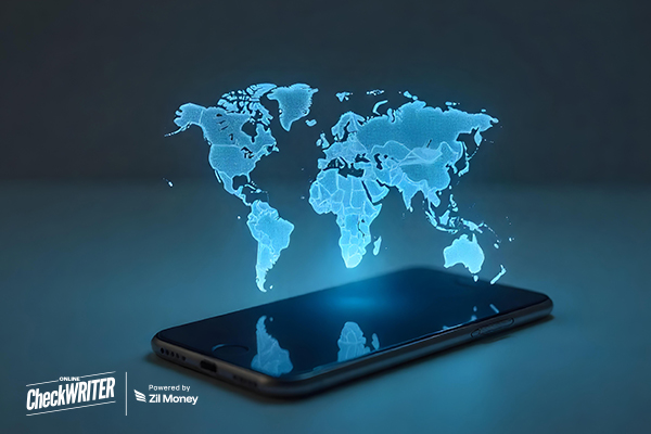 A Smartphone Projecting a World Map, Symbolizing Fast International Payments for Secure and Quick Global Transfers.