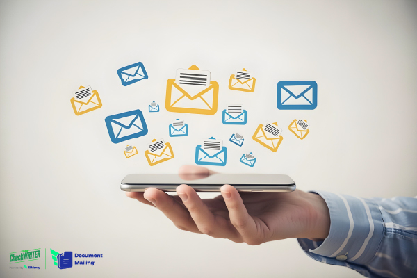 A Man Holding A Smartphone to Mail Documents Online Easily. Instant, Secure Delivery from Your Mobile