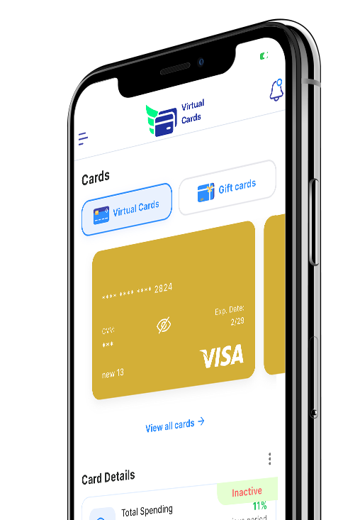 A Phone Display Shows a Virtual Card Mobile App Interface. Manage Team Spending with a Team Expense Management Card
