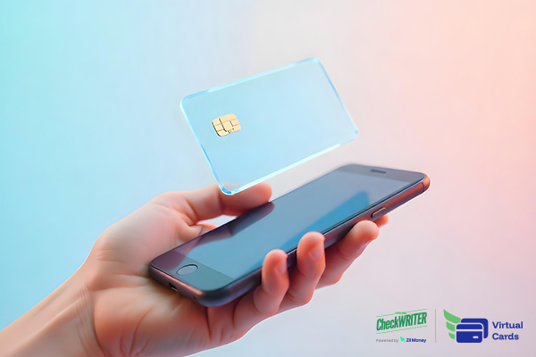 A Smartphone and Digital Card Highlight the Convenience of Using a Visa Virtual Card for Secure Online Payments.
