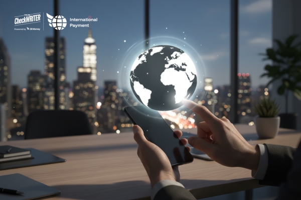A Person Holds a Smartphone with a Glowing Globe Icon Above It, Representing the Convenience of Fast International Payments for Global Business.