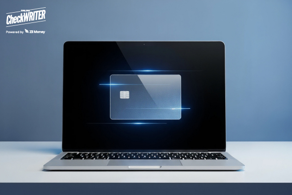 A Laptop Screen Displays a Glowing Virtual Card, Highlighting Secure and Convenient Digital Payments.