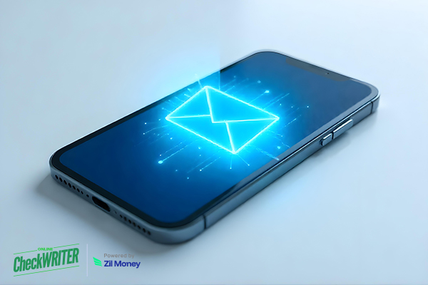 A Mobile Screen Shows a Check Mailing App Interface. Remote Payments, simplified: The Easy Way to Mail Checks from Anywhere