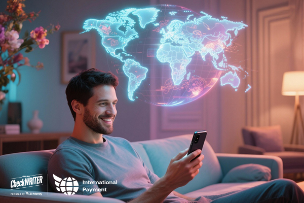 A Man Using A Phone to Make an International Payment Easily. Boost Cash Flow with Fast International Payments.