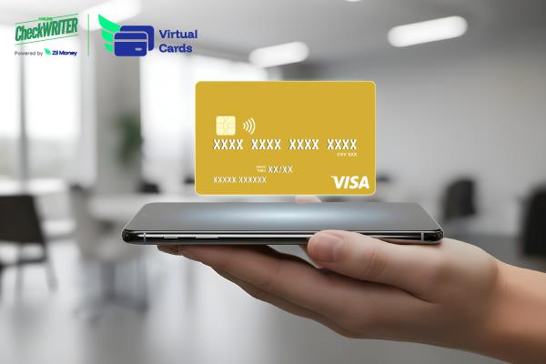 A Phone Using A Phone to Make a Virtual Card Payment Using a Mobile App. Instantly Issue, Manage, and Secure Transactions with Smart Spending Controls