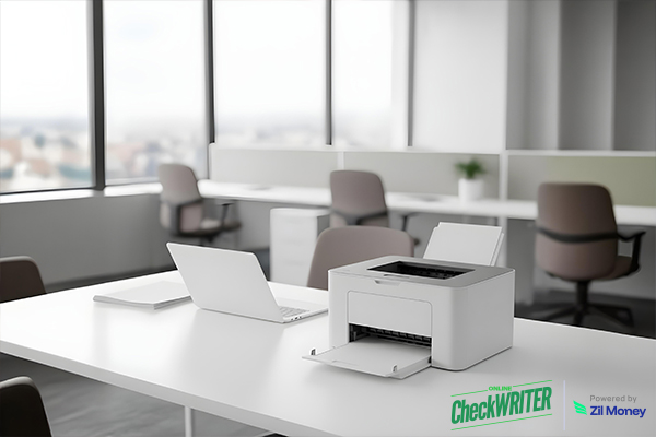The Relief Factor: How a Modern Check Printing Platform Unlocks Financial Power for Business Owners Today An Image That Shows A Printer and Laptop, That Represents Check Printing Made Simple for Faster Business Payments