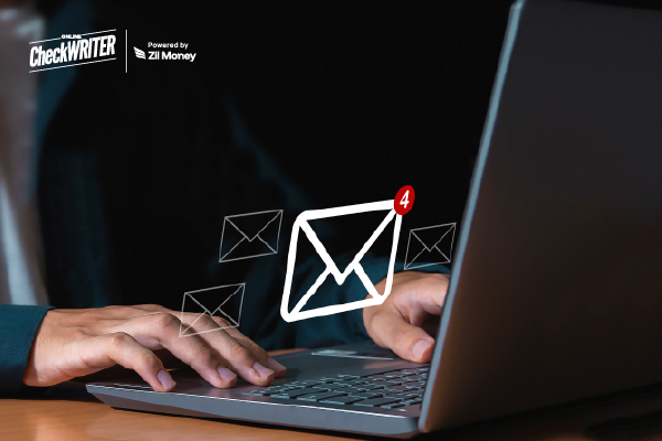 Digital Check Mailing Bridging Paper and Digital Payments A Person Using a Laptop To Send Digital Checks, Digital Check Mailing Bridging Paper and Digital Payments