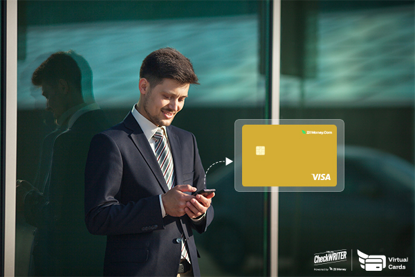Create. Control. Close. — The 3 C’s That Shatter 5 Myths About Virtual Cards A Man Using A Virtual Card and Mobile to Make Payments Easily