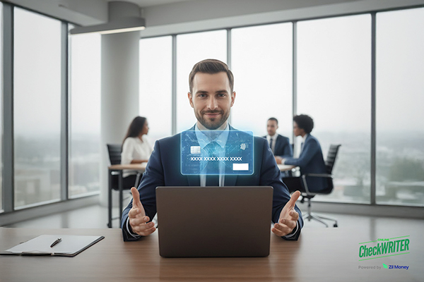 A Man Sitting Infront of a Laptop Showing Virtual Card, Let AI Handle the Paperwork The Smarter Way to Track Every Business Expense