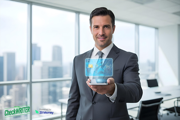 Wallet-Funded Business Cards Empowering Teams Without Losing Control A Man in a Suite Holding a Smartphone Showing Virtual Card. Wallet-Funded Business Cards Empowering Teams Without Losing Control