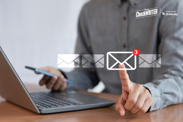 Why Check Mailing Must Be an Engine for Value Moving Beyond Legacy Process to Profitability and Scale Today A hand interacting with a digital envelope icon showing an unread count, illustrating modern Check Mailing services.