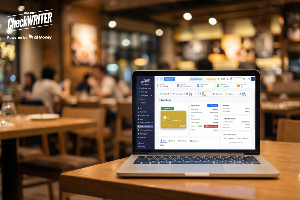 6 Ways Restaurant Employee Cards Put an End to Daily Spend Chaos Laptop Displaying Restaurant Employee Card Dashboard For Tracking And Controlling Staff Spending In A Restaurant Setting