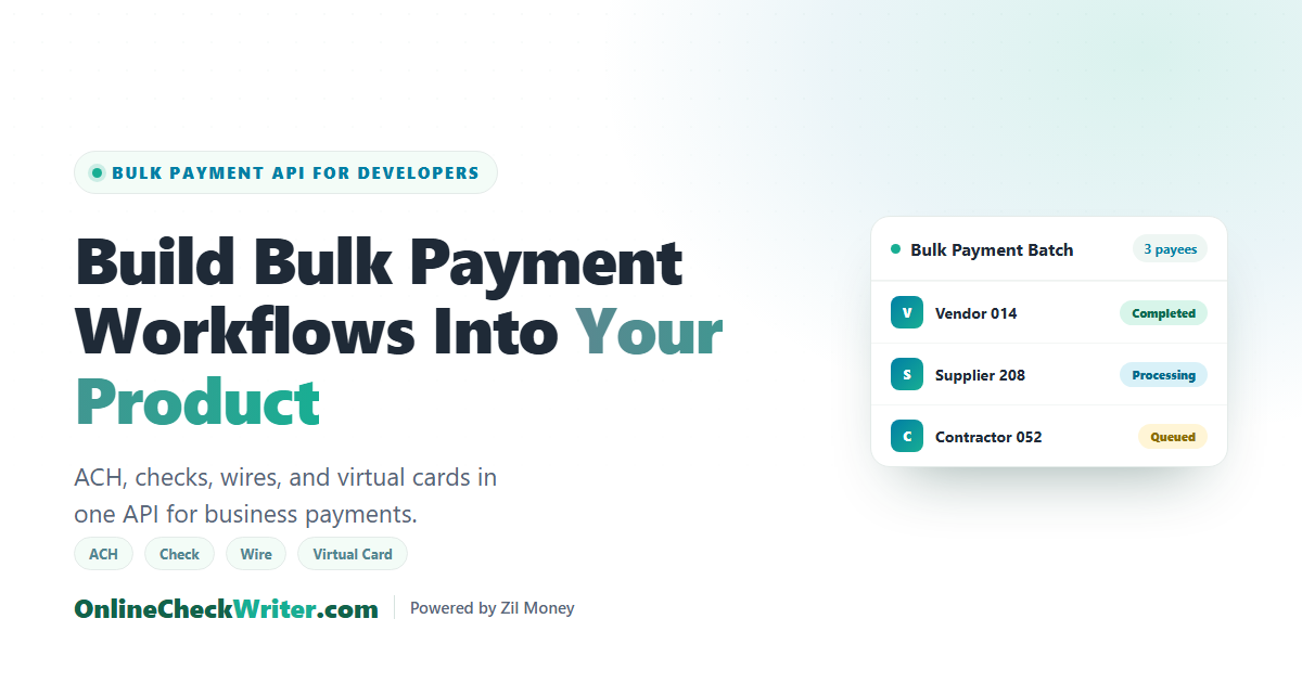 Bulk Payment API for Developers | OnlineCheckWriter.com