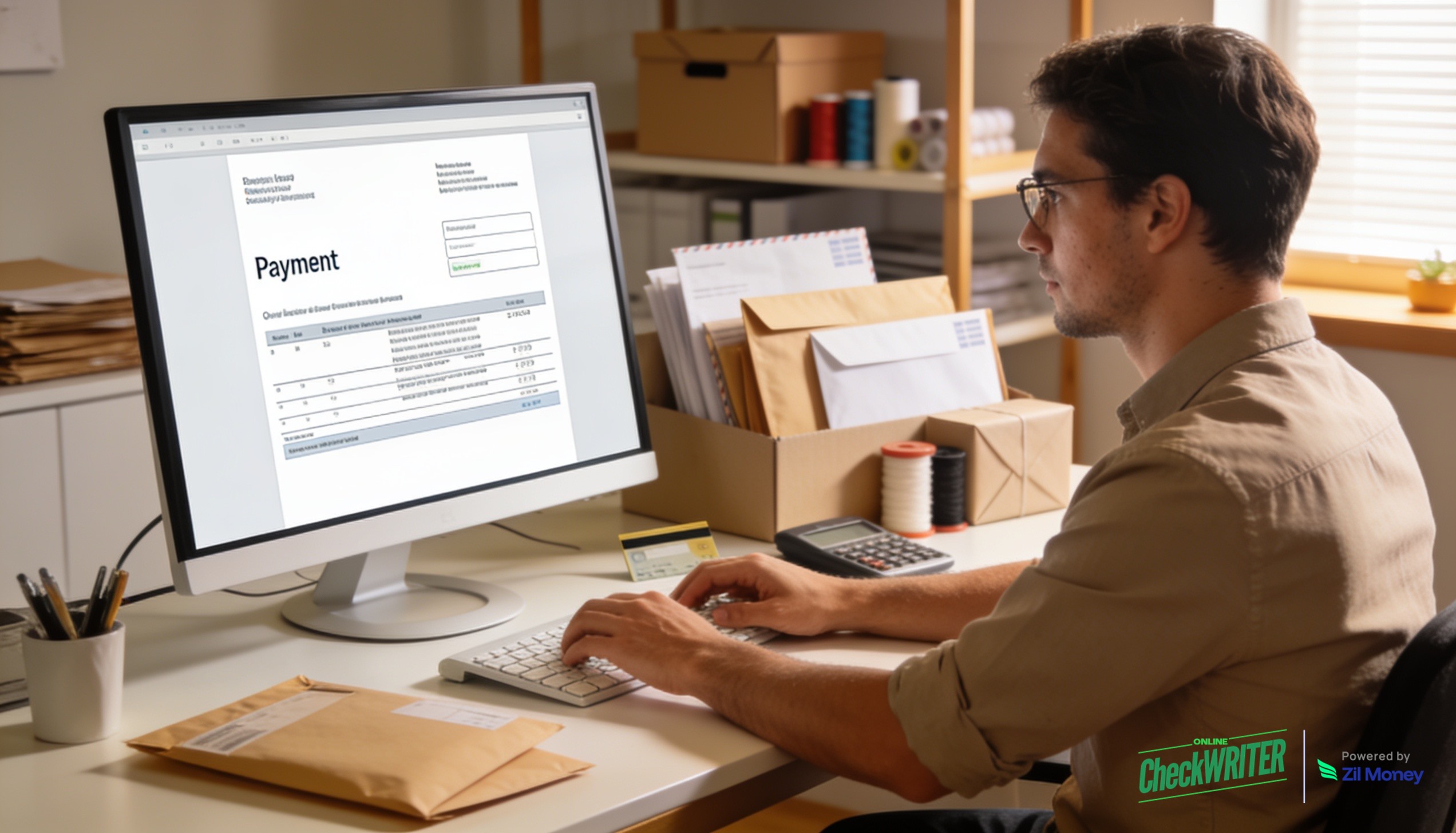 check-mailing-service-ocw small business owner using laptop to send check payments online