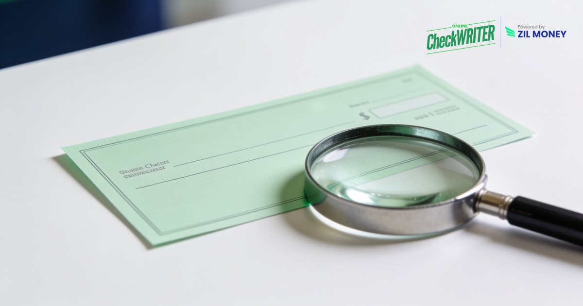 Check MICR line examined with a magnifying glass Close-up of a check MICR line examined with a magnifying glass