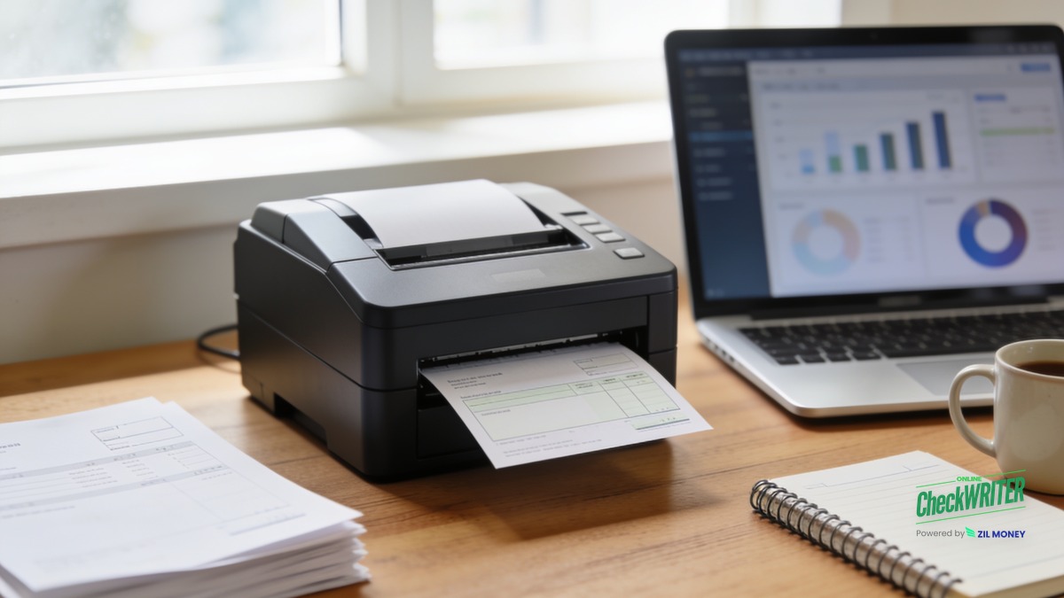 How Deluxe Checks Work Hero Printing a business check as an alternative to ordering pre-printed Deluxe checks
