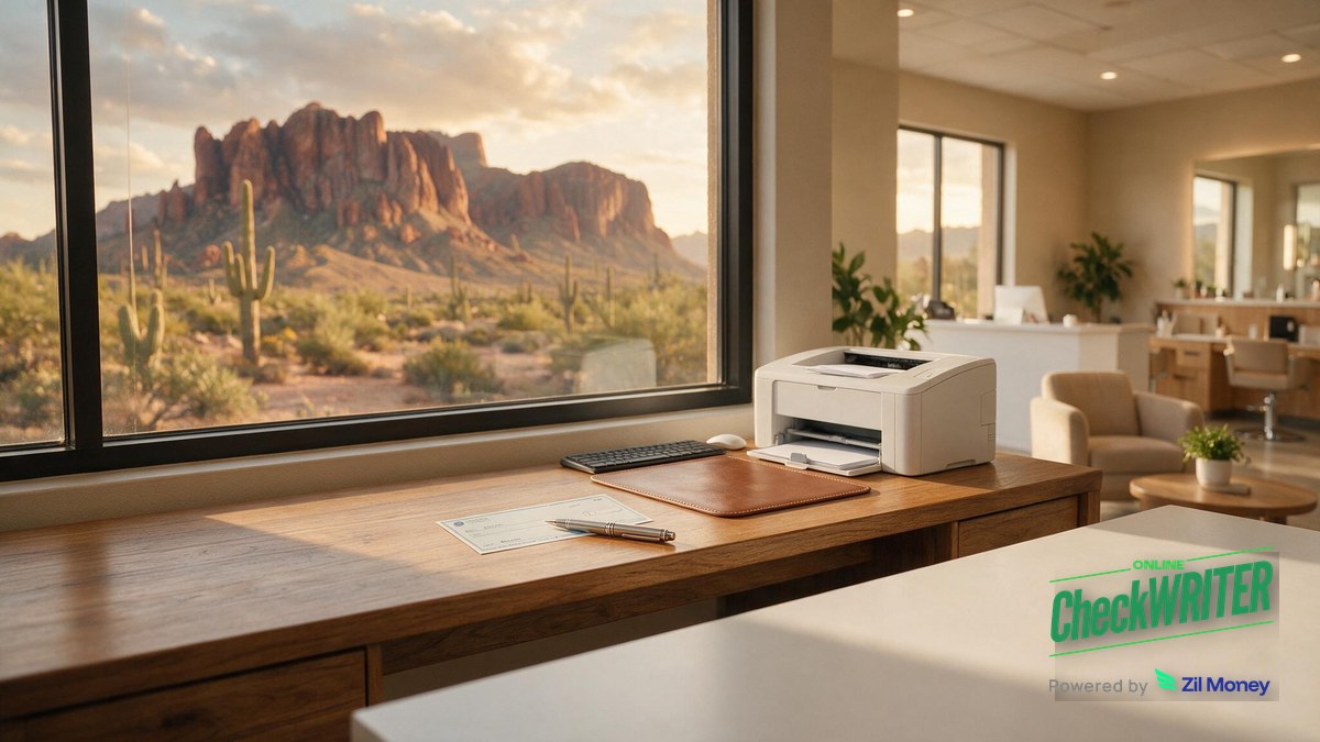 Arizona salon back office check payment to booth renter (fixed logo) How Arizona salons pay independent booth renters by check